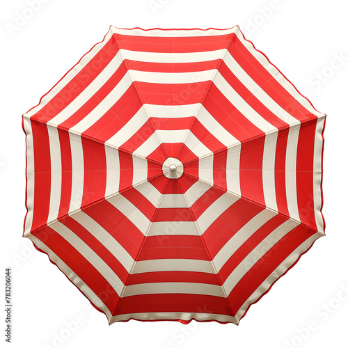 red and white beach umbrella isolated on transparent background Generative Ai.