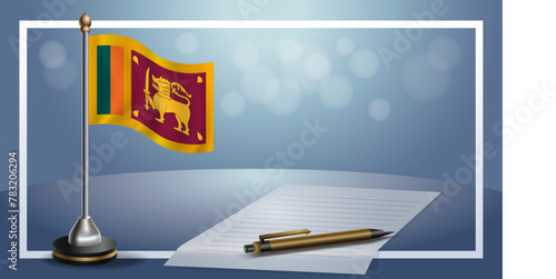 Small national flag of the Sri Lanka on bokeh background, vector Illustration
