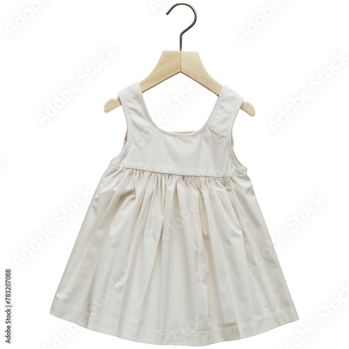 White children's dress on a hanger, isolated on transparent background 