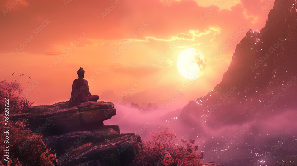 buddha meditation at sunset faith yoga nature spiritual - by generative ai