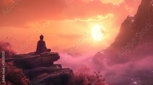 buddha meditation at sunset faith yoga nature spiritual - by generative ai