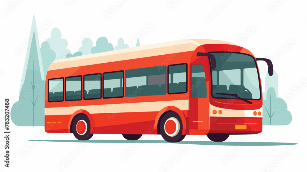 Flat vector icon of red city bus. Motor vehicle for