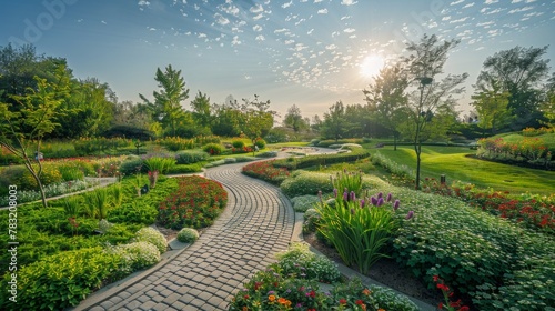 Placebo Concept  Lush Garden Pathways and Pill-shaped Flower Beds