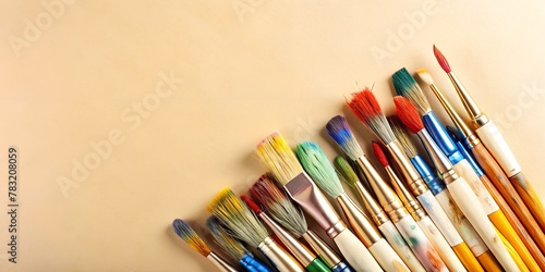 Abstraction on a beige background, lying paint brushes, minimalism, background, generated, hobby, artist