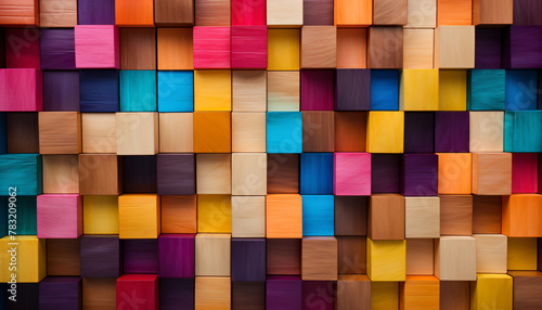 Abstract background of multi-colored wooden blocks. Colorful wooden blocks. 