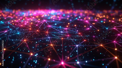 Digital world night sky  neon constellations mapping the internets vast network.