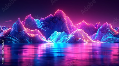 Digital worlds neon mountains, valleys of vibrant data landscapes in the Metaverse.