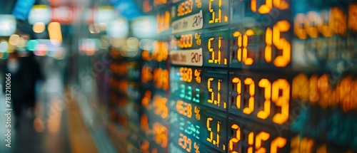 Currency exchange rates on a digital board, bright display, international finance, close view photo