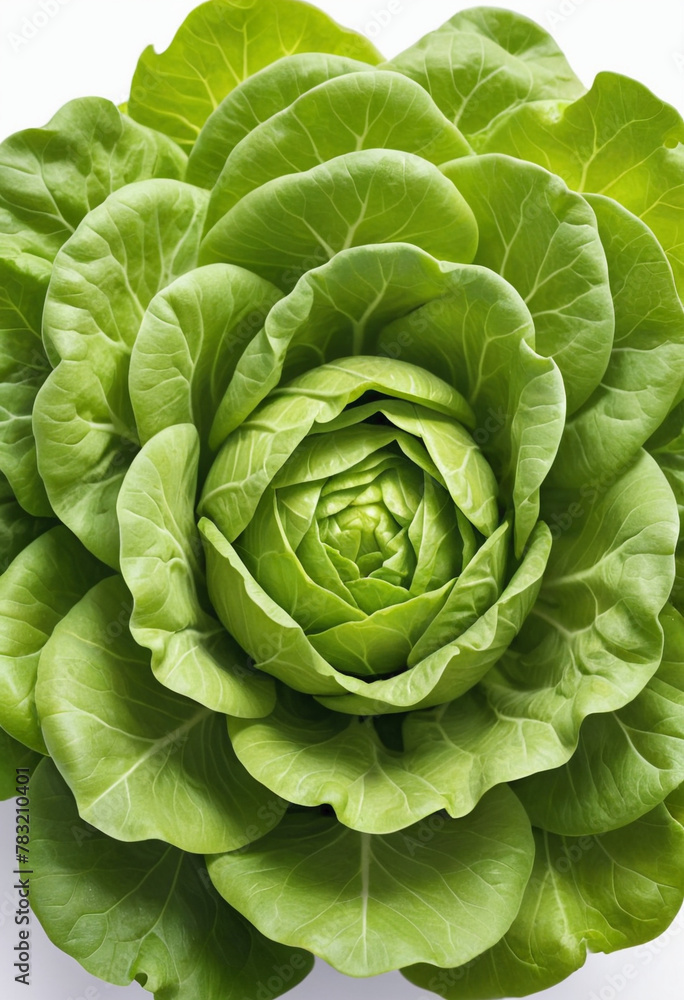 Fresh lettuce on isolated white background , juicy and fresh, top view, Flat lay, no shadows Fresh lettuce on isolated white background , juicy and fresh, top view, Flat lay, no shadows