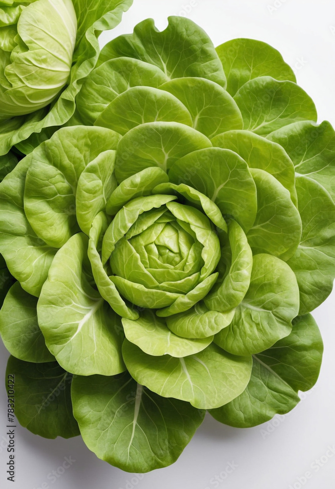 Fresh lettuce on isolated white background , juicy and fresh, top view, Flat lay, no shadows Fresh lettuce on isolated white background , juicy and fresh, top view, Flat lay, no shadows