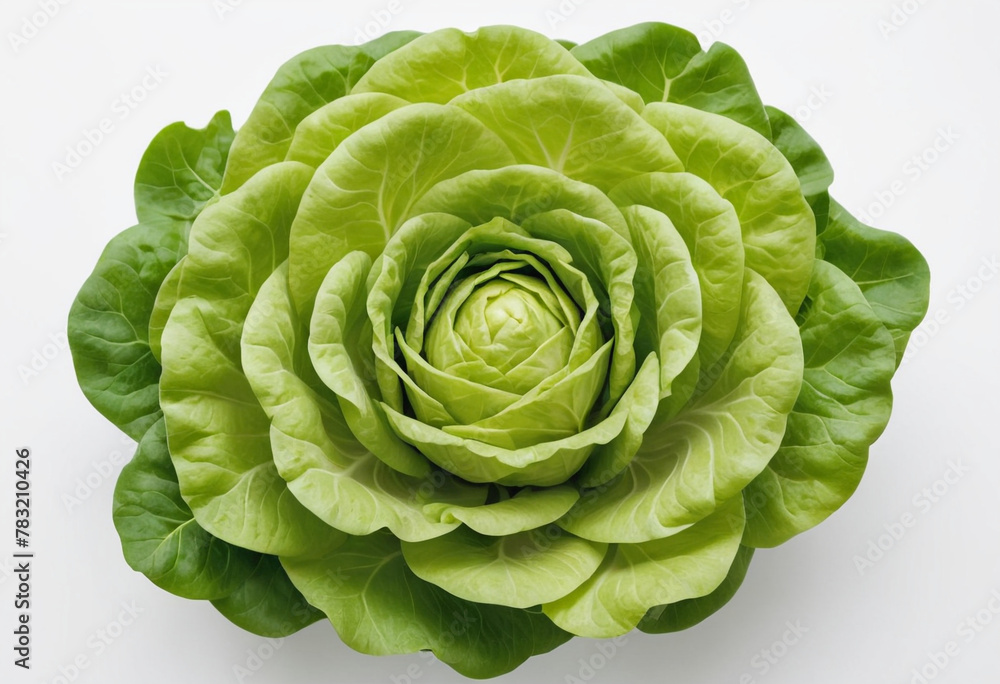 Obraz premium Fresh lettuce on isolated white background , juicy and fresh, top view, Flat lay, no shadows