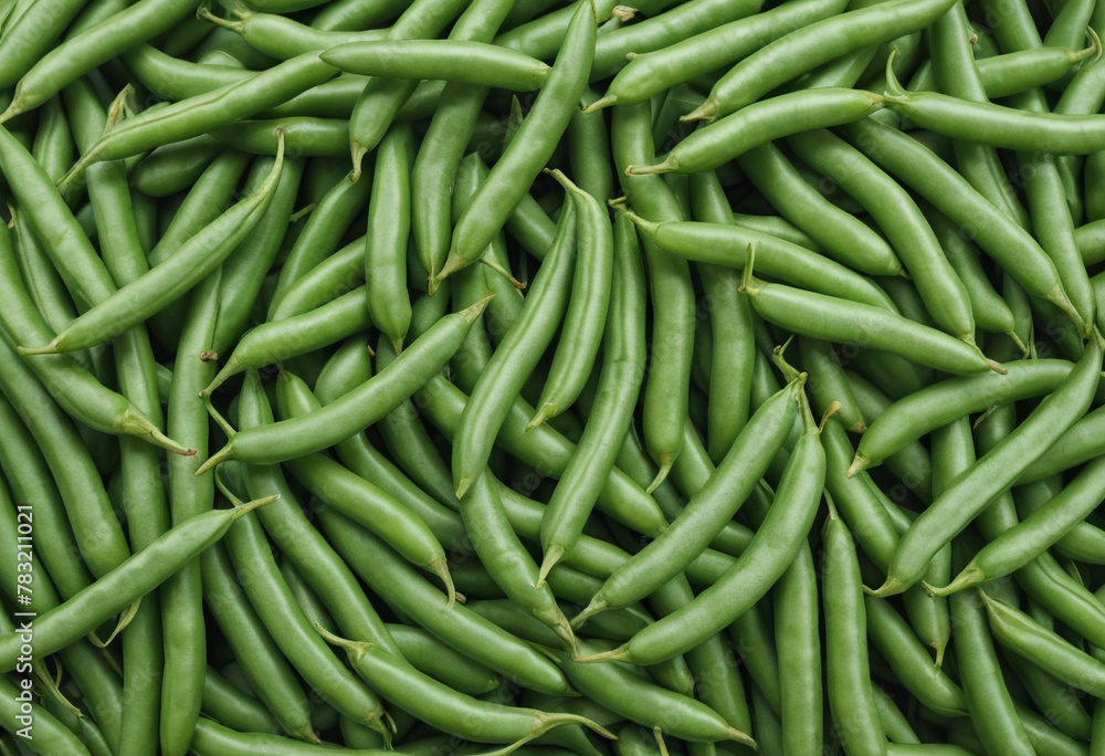 Fresh green bean on isolated white background , juicy and fresh, top view, Flat lay, no shadows Fresh green bean on isolated white background , juicy and fresh, top view, Flat lay, no shadows