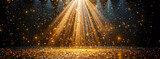 Spectacular golden sparks and rays of light on a dark background
