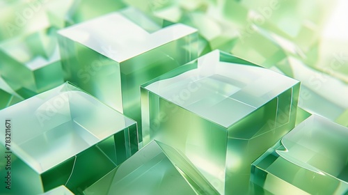 flat geometric art, design, Frosted plastic, simple, smooth, Isometric icon, green frosted acrylic material, green white gradients, white background