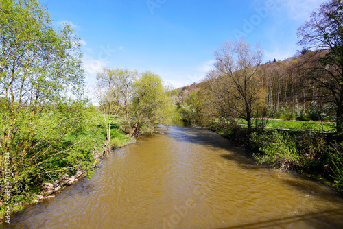 The River Jagst in Hohenlohe, Baden-Wuerttemberg, Germany