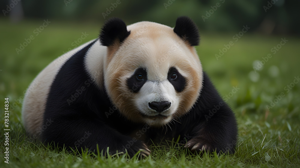 Panda Resting Peacefully on Grass Panda Resting Peacefully on Grass