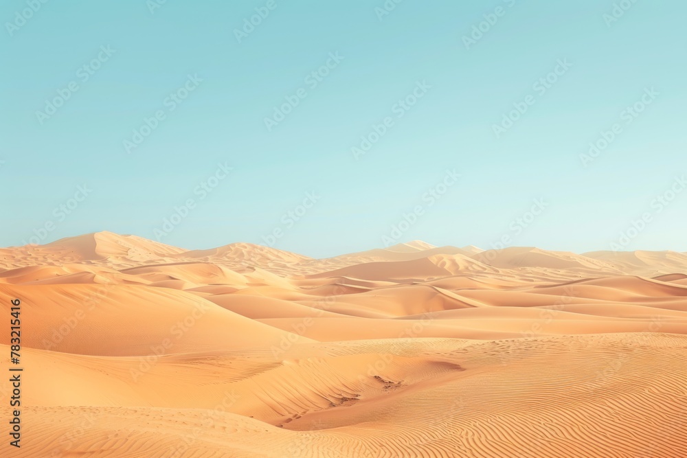 Abstract landscape of magnificent sandy dunes of desert land in soft warm sunlight with clear sky