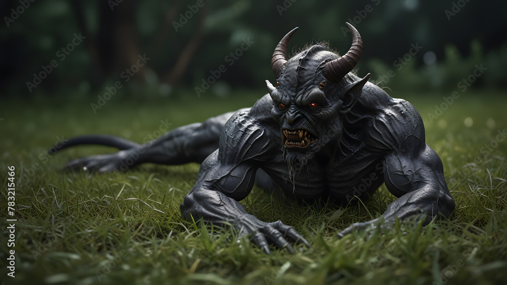 Realistic Baal Demon Resting on Grass Realistic Baal Demon Resting on Grass
