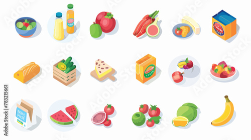 Food shopping icons set. Isometric illustration of