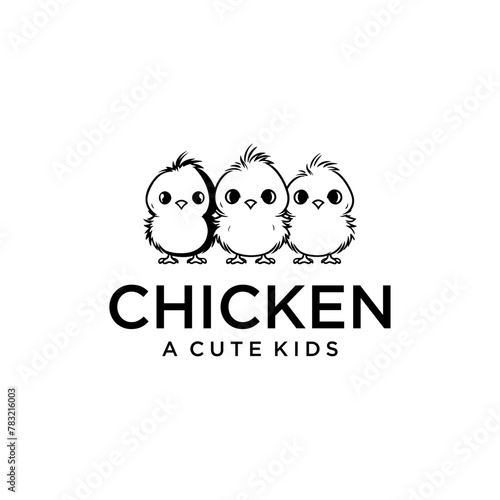 Three cute chicks logo vector illustration