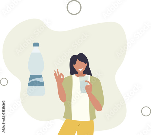 young woman advertising clean drinking water concept of healthy habits and natural element.flat vector illustration.