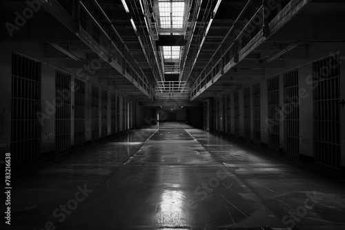 Corridor View Inside a Secure Prison Cell Block