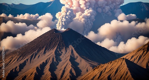 A volcano with smoke coming out of it. photo