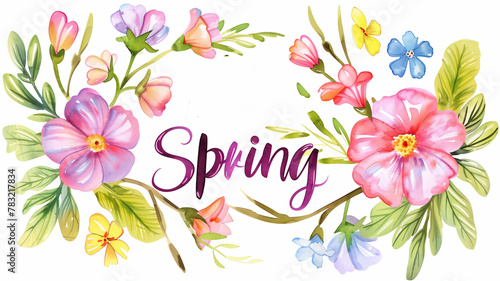 floral background with watercolor flowers and the inscription "hello spring". Spring concept