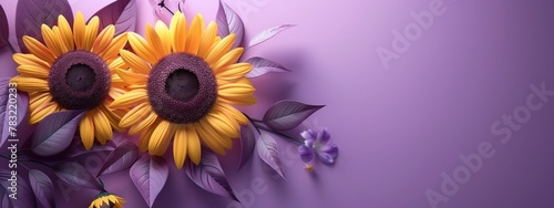 Sunflowers on a violet background with copy space. © Ekaterina Chemakina