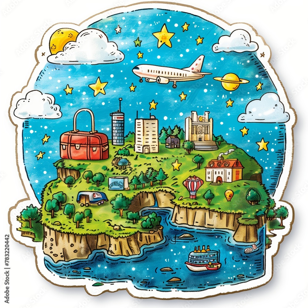 Cartoon Travel Map with Iconic Landmarks Stock Illustration | Adobe Stock