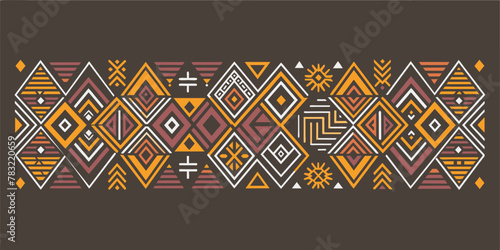 Background featuring traditional african patterns. Africa pattern design with geometric tribal elements for textile. Fabric backgrounds