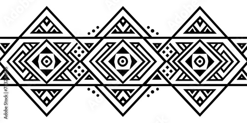 Intricate and detailed traditional african pattern design with geometric shapes in black and white, reflecting the rich cultural ornament, heritage, and ethnic background of african textile art