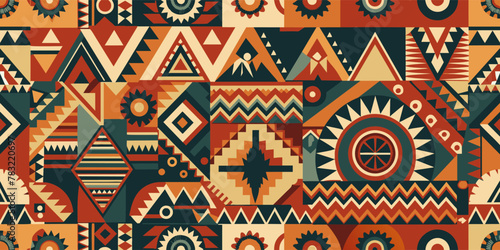 Background featuring traditional african patterns. Africa pattern design with geometric tribal elements for textile. Fabric backgrounds