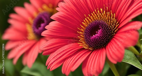 Two Bright Red Daisies in a Garden