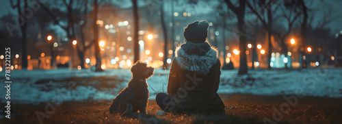 Woman and dog enjoying winter evening © Mr. Stocker