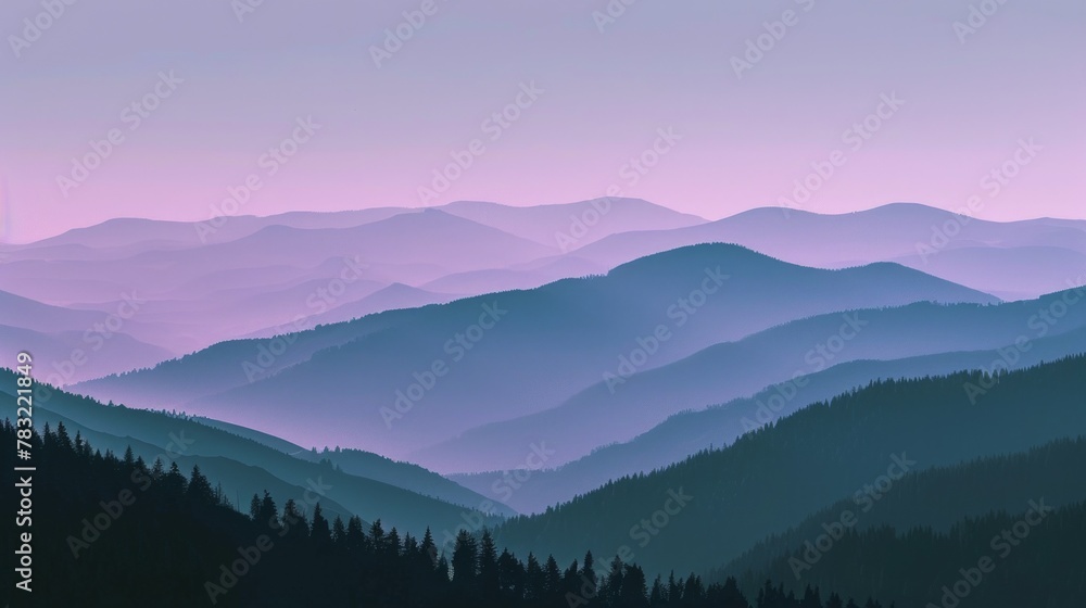 Twilight Hues Over Simplistic Mountain Silhouette
