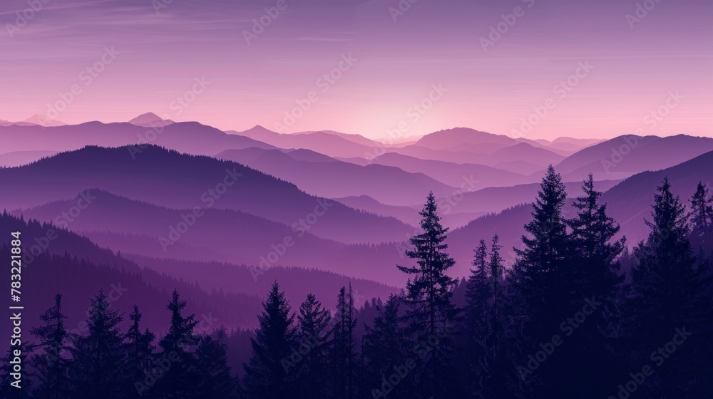 Twilight Hues Over Simplistic Mountain Silhouette