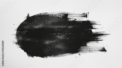 Black Brush Stroke with Splashes on White Background