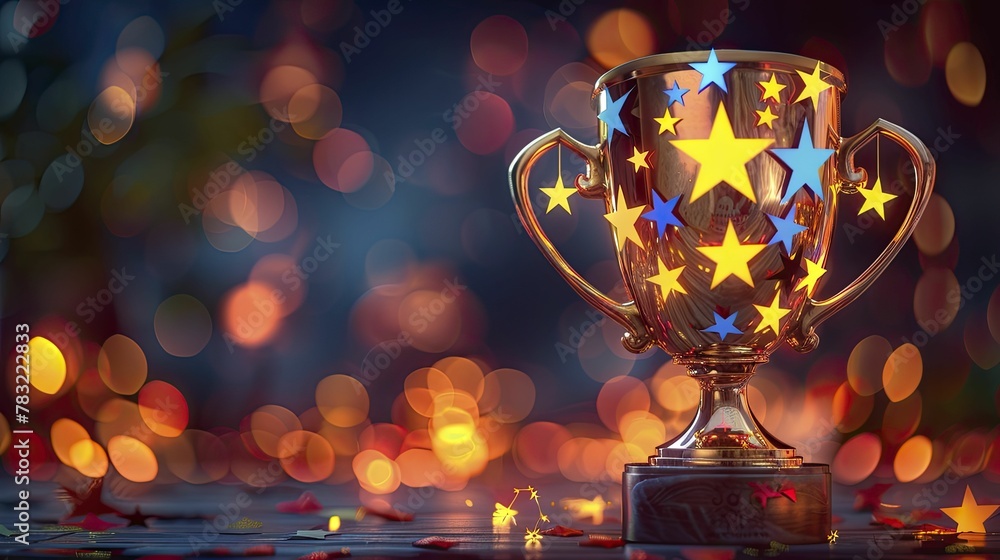 Abstract trophy cup filled with stars, minimalist concept for celestial achievement in business. Abstract trophy cup filled with stars, minimalist concept for celestial achievement in business.