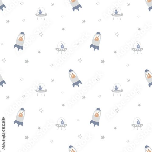 Rocket Space Seamless Pattern Background for Baby Clothing, Textile and Nursery décor