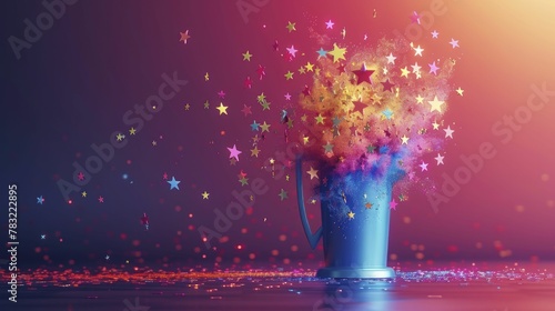 Abstract trophy cup filled with stars, minimalist concept for celestial achievement in business 4