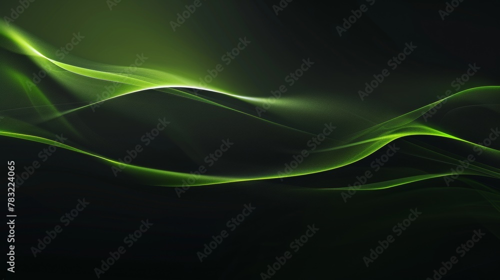 Naklejka premium Black background with a green glow, simple lines and smooth curves create a highend feel in the high resolution image