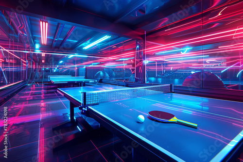 Vibrant anime table tennis in a spaceship  paddles emit light trails  ball bounces on tables made of star glass
