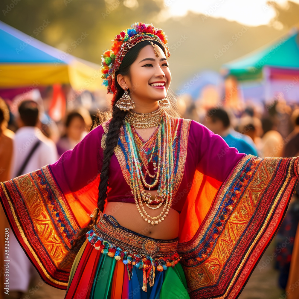 Unidentified Thai girl in traditional costume at the annual Chiang Mai Flower Festival in Chiang Mai, Thailand.