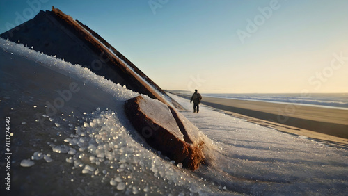 Sea salt that, during strong waves, ran aground on a nearby beach and is waiting to be picked up. photo