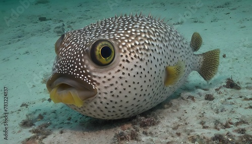 A-Curious-Pufferfish-Inflating-Itself-To-Ward-Off-