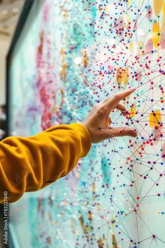 A person connecting scattered dots to form a cohesive pattern, showcasing the process of synthesizing information to grasp intricate concepts.