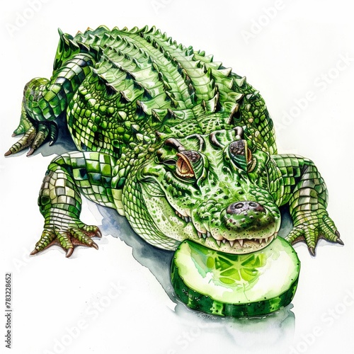 Cucumber crocodile  snappy watercolor  white background