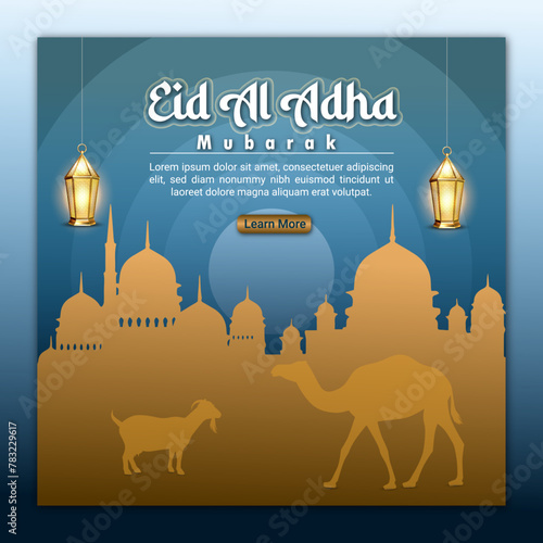 Eid al adha mubarak greeting banner vector eid mubarak social media template design