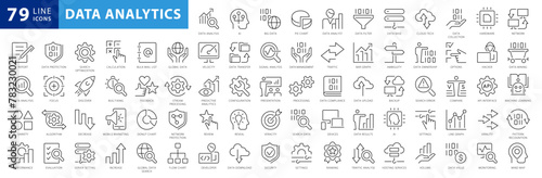 Big data analysis thin line icon set. Data processing outline pictograms for website and mobile app GUI. Digital analytics simple UI, UX vector icons © FourLeafLover